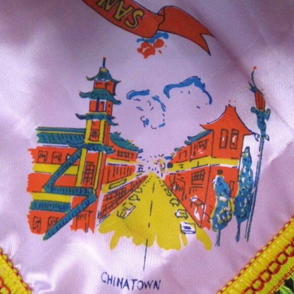 VINTAGE SOUVENIR SAN FRANCISCO PILLOW COVER Pink 16.5" Square - Picture 5 of 7